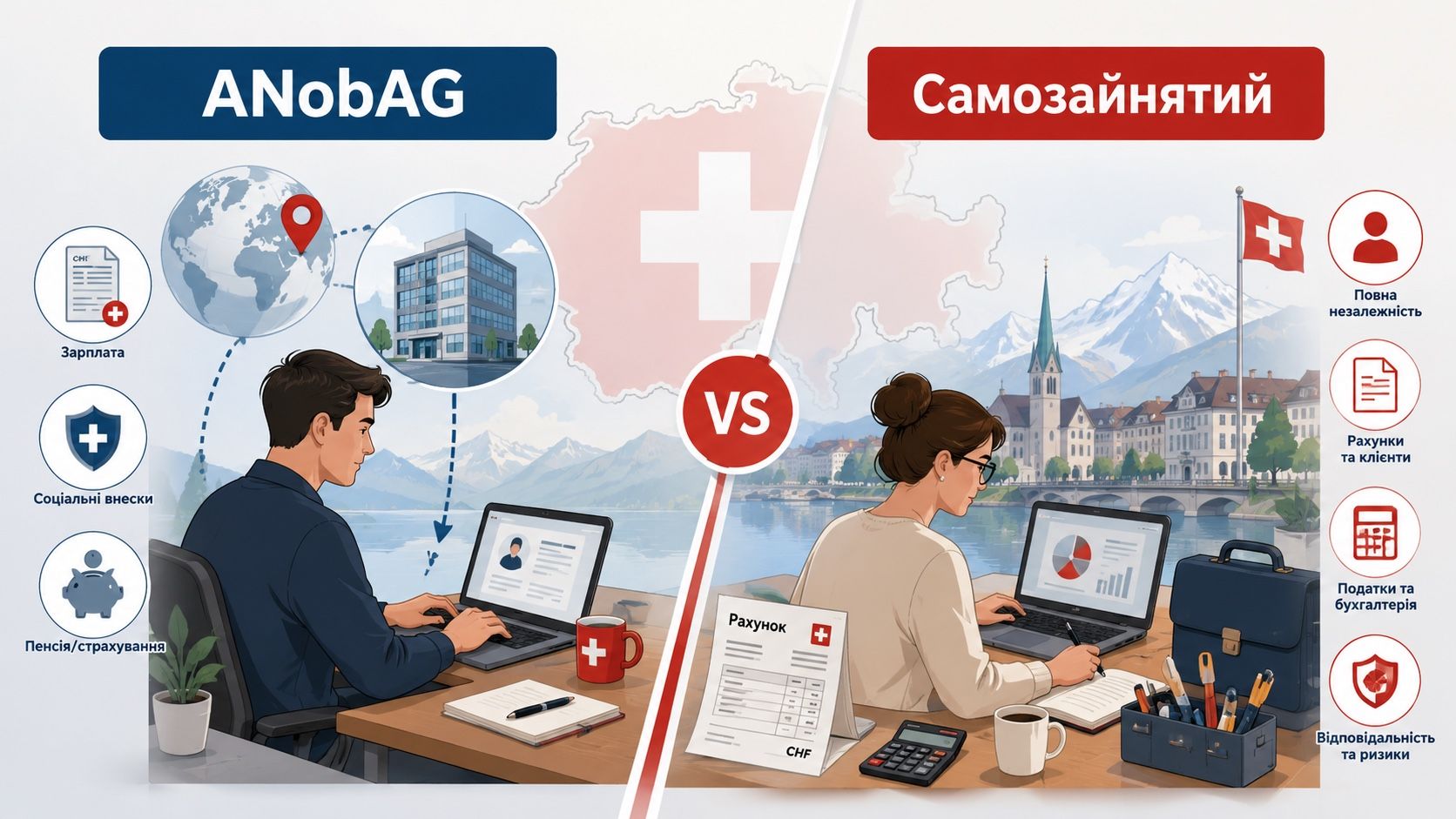 ANobAG чи самозайнятий у Швейцарії: у чому різниця і чому її постійно плутають