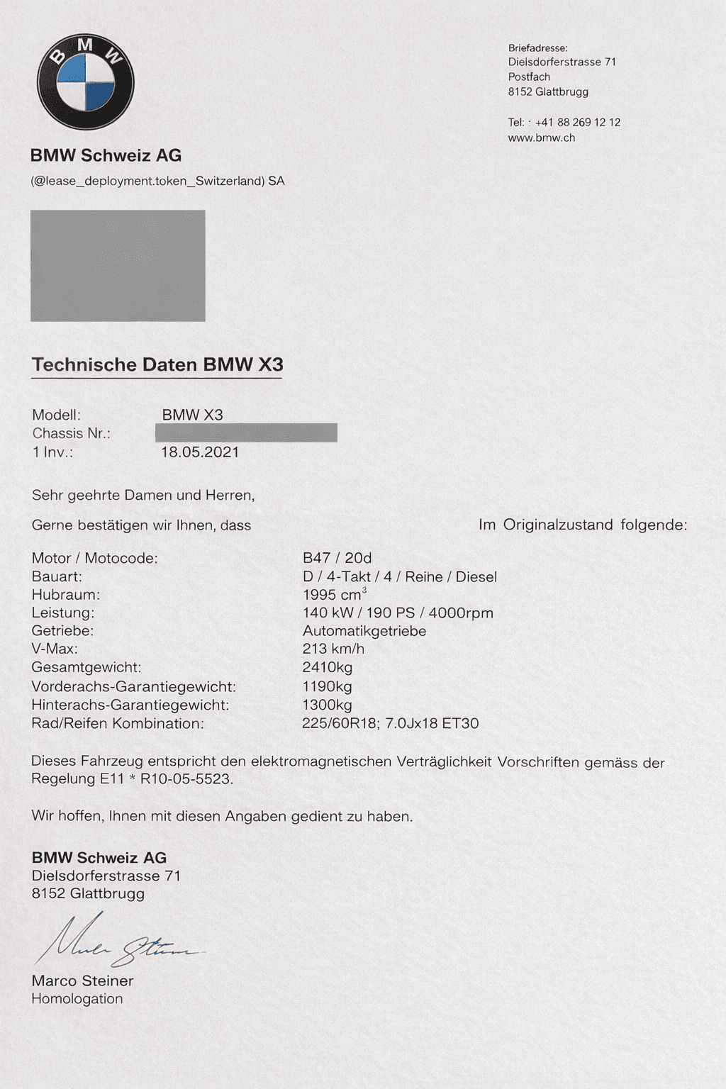Beispiel Technical Data Sheet / Technisches Datenblatt vom Hersteller