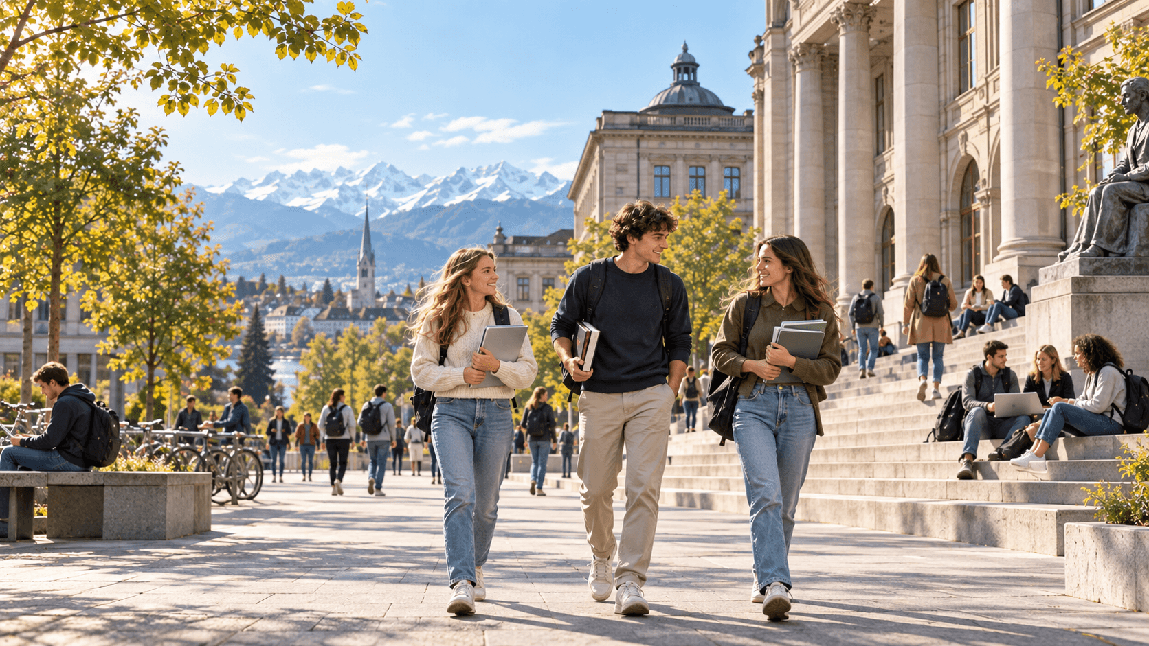 Studierende auf einem Hochschulcampus in der Schweiz