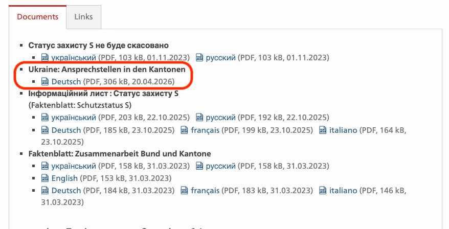 SEM cantonal contact points for people from Ukraine