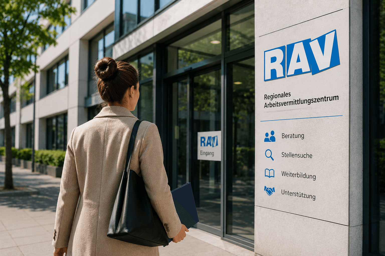 Людина приходить до регіонального центру працевлаштування RAV у Швейцарії