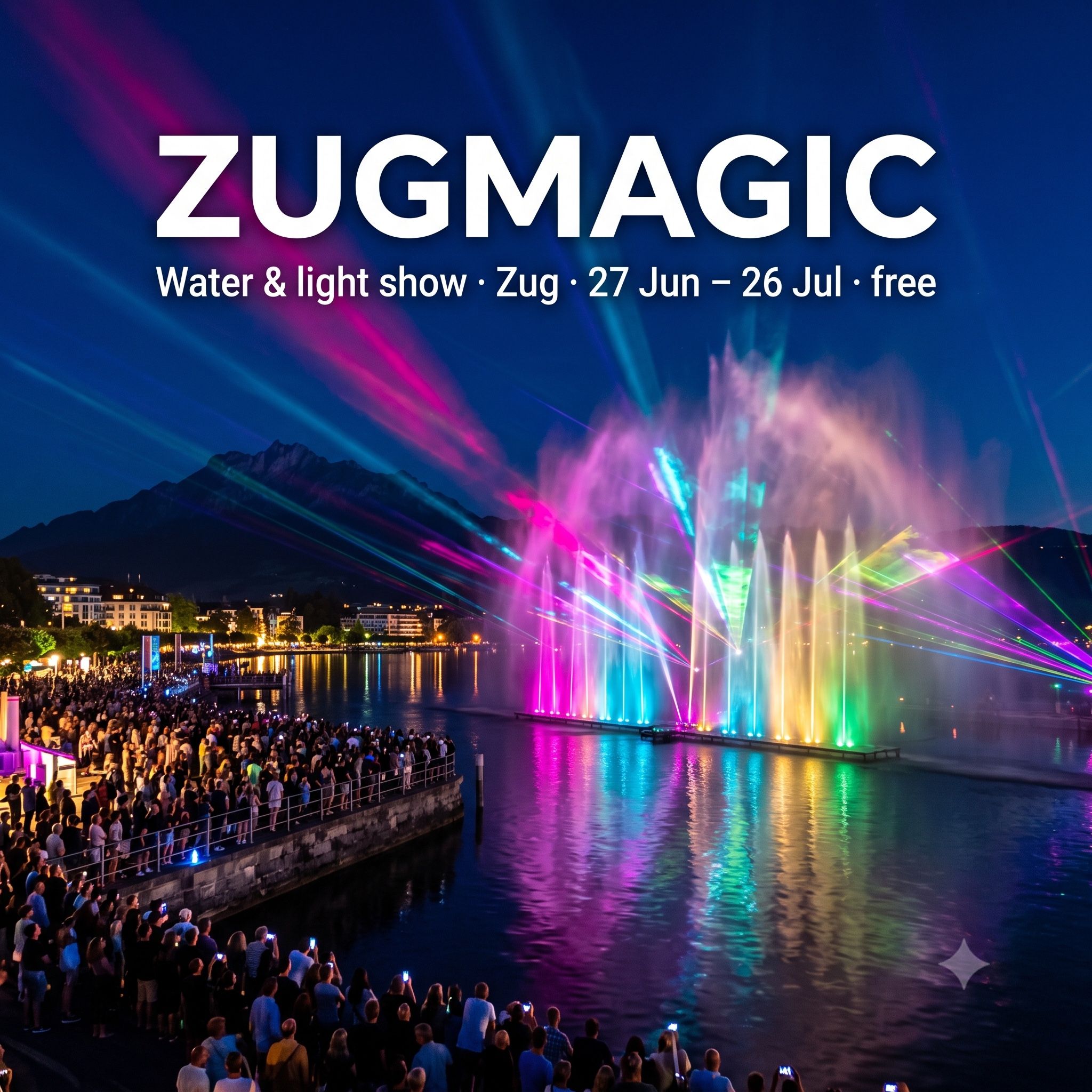 ZugMagic 2026: безкоштовне водно-світлове шоу на набережній Цуга (27 червня – 26 липня)